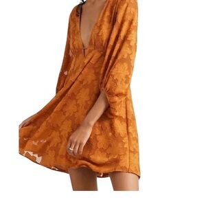 Anthropologie lace deep V midi long-sleeve dress size 16